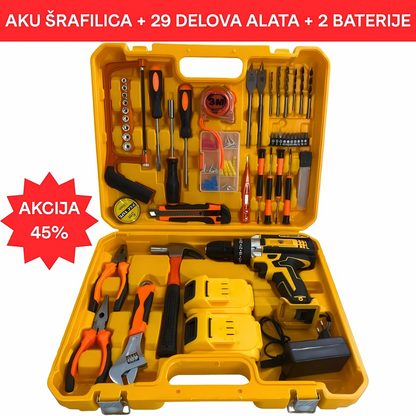 AKU ŠRAFILICA + 29 DELOVA ALATA + 2 BATERIJE
