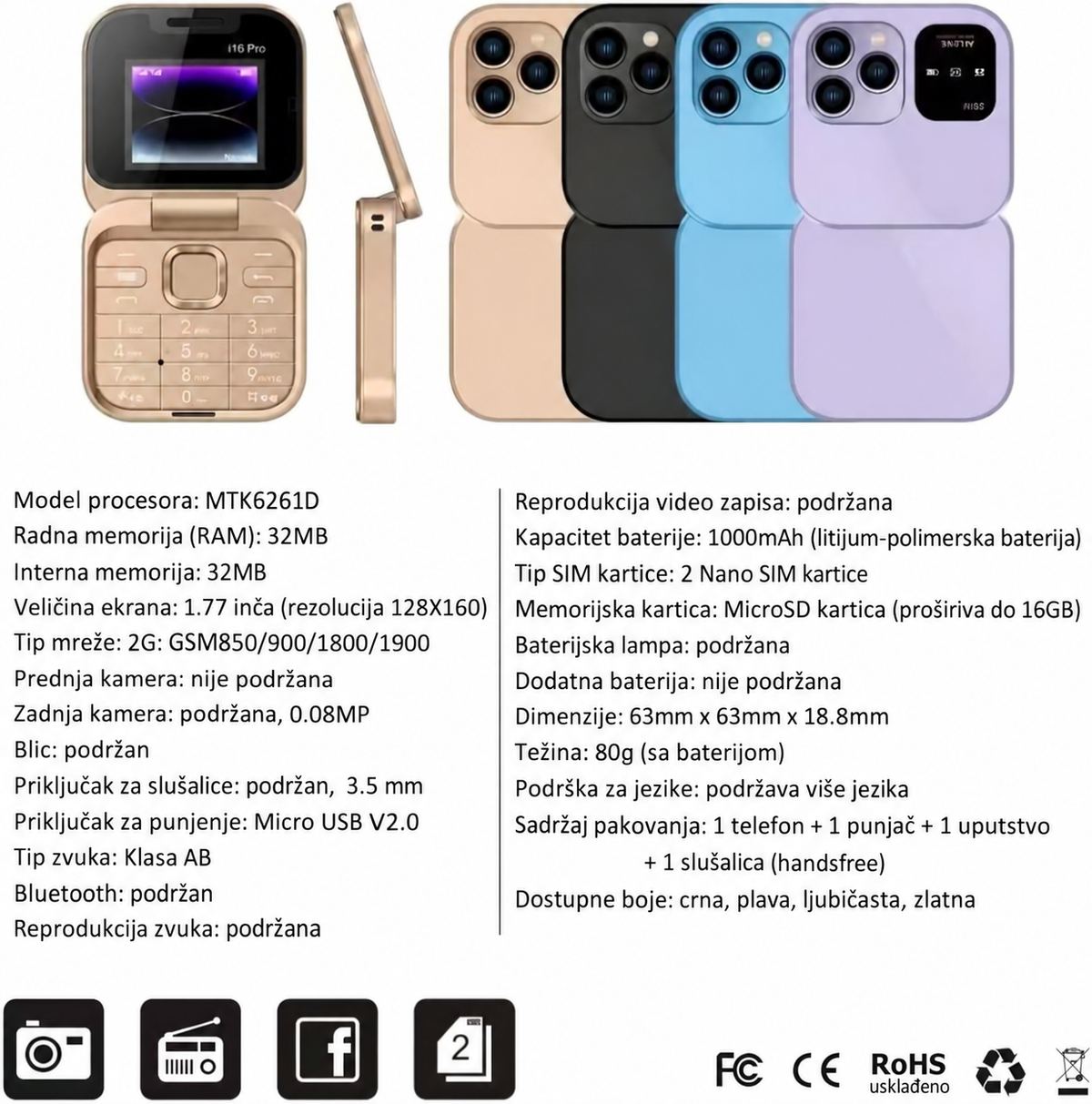 MINI SKLOPIVI TELEFON i16 PRO