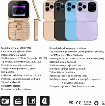 MINI SKLOPIVI TELEFON i16 PRO